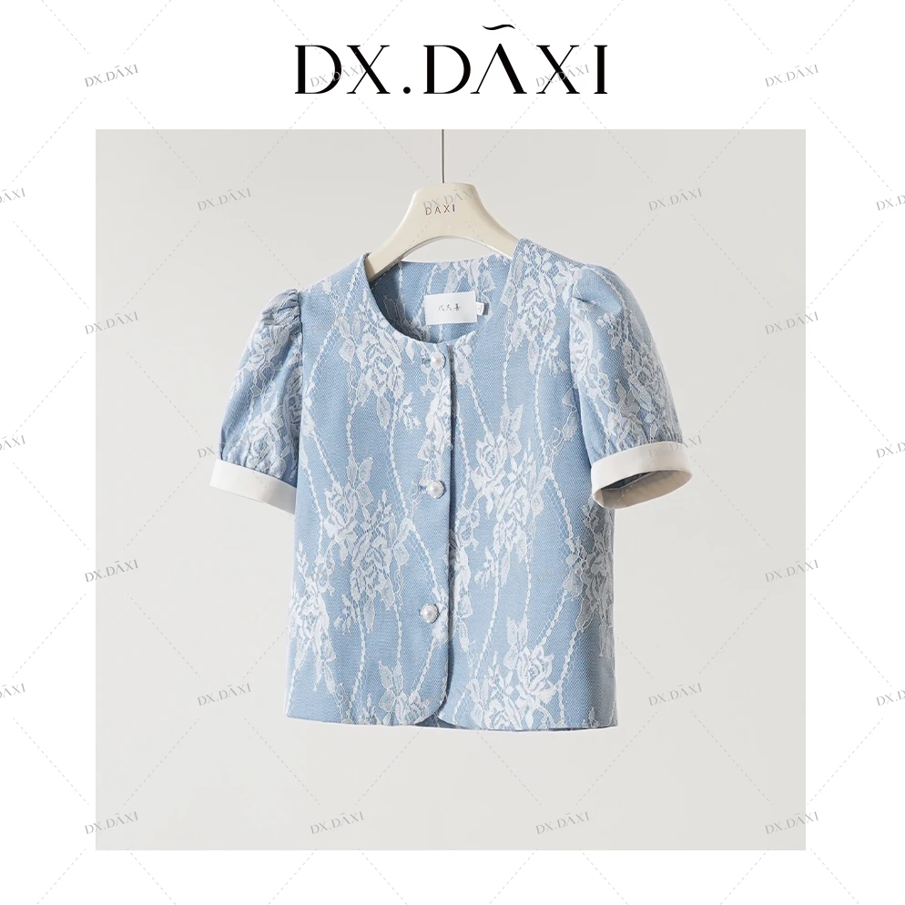 代大喜【幽兰梦境】时尚2024夏蕾丝复古休闲短袖百搭短袖t恤女上衣