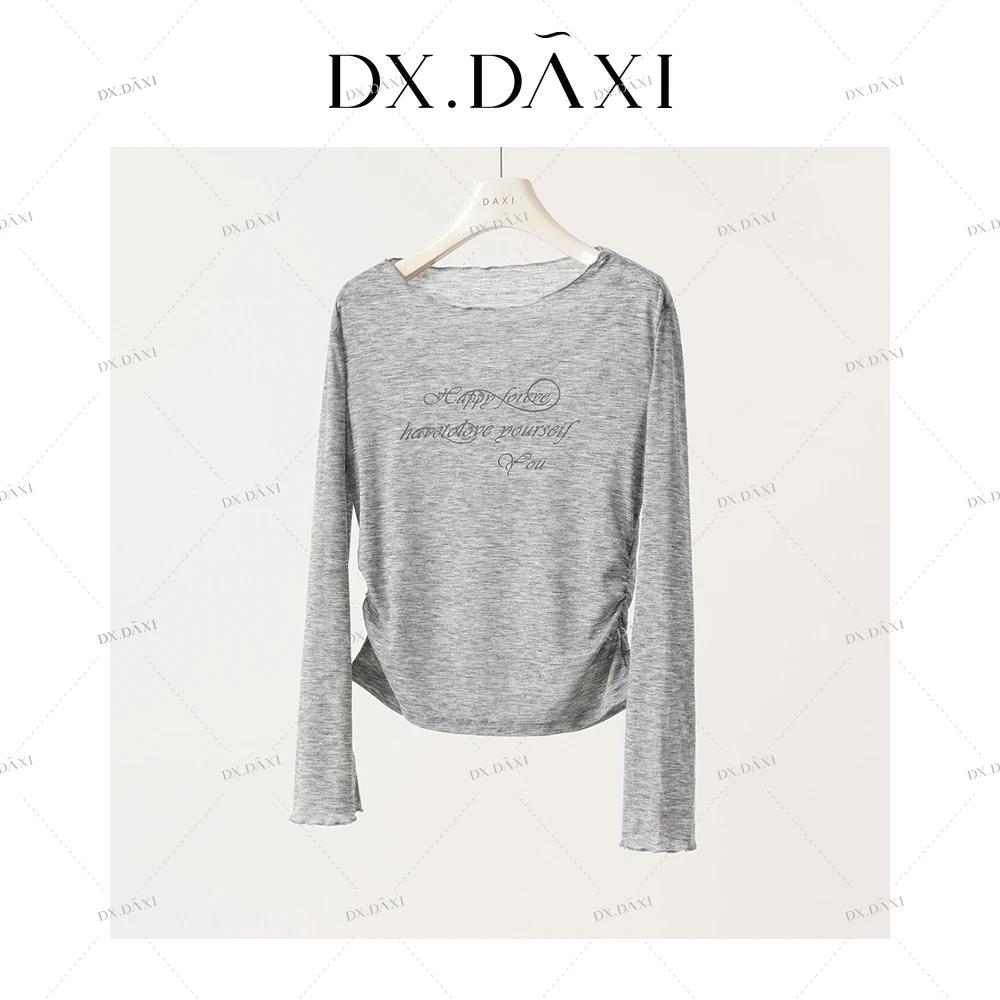 代大喜【手写信】长袖T恤女秋季新款字母印花宽松百搭气质上衣
