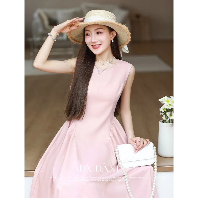 代大喜【温柔如诗】时尚简约粉色女装连衣裙气质百搭2025夏中长裙