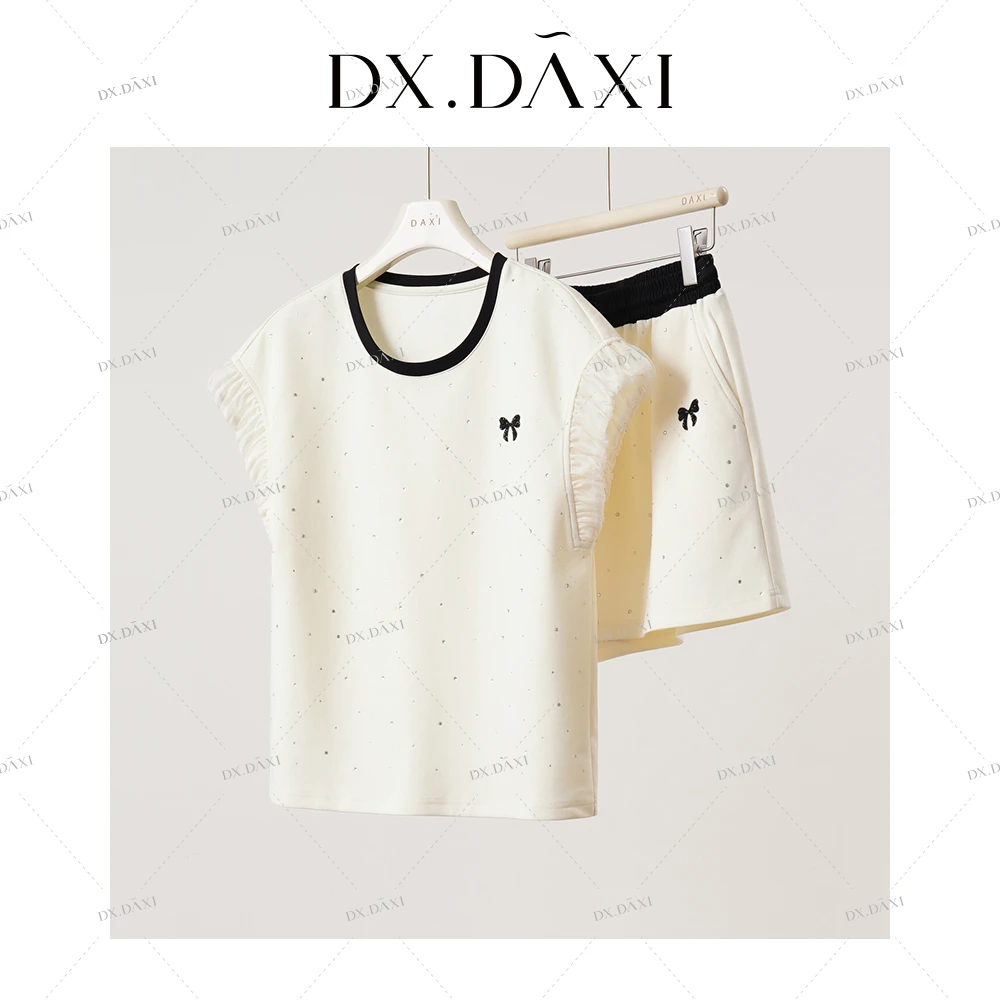 代大喜【心动预告】蝴蝶结木耳边宽松短袖短裤套装气质休闲两件套