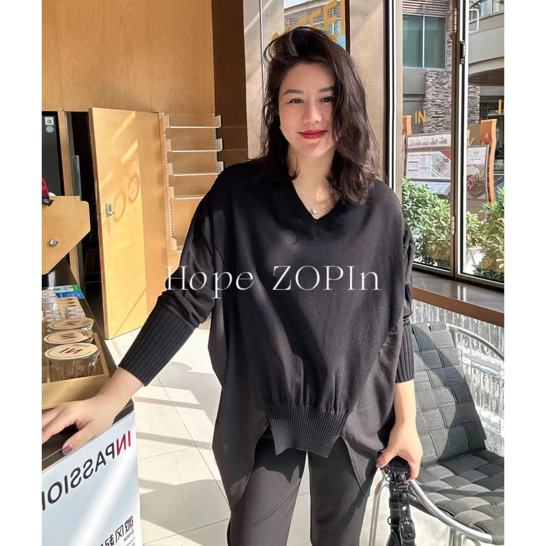 【大G精选】 “无尽假日” 设计感oversize前短后长v领长袖针织衫上衣