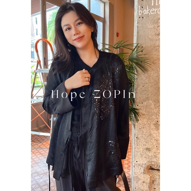 【大G精选】“吸引力” 暗黑新中式提花刺绣系带醋酸衬衫外套