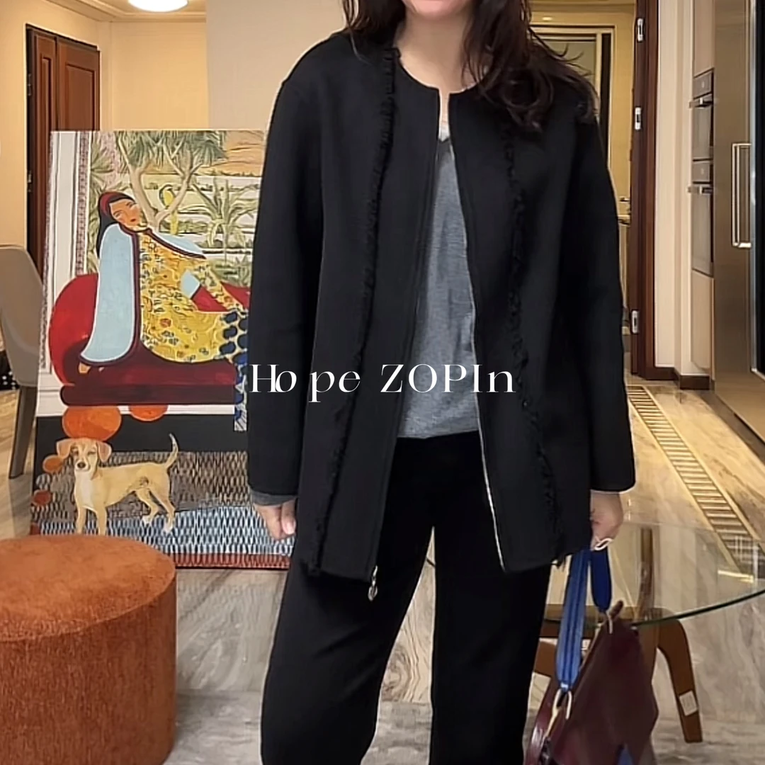 【大G精选】“玩转巴黎” 暗黑设计感纯羊毛流苏边毛呢外套