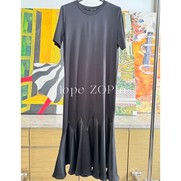 【大G精选】“轻奢优雅”设计感下摆拼接垂顺短袖连衣裙