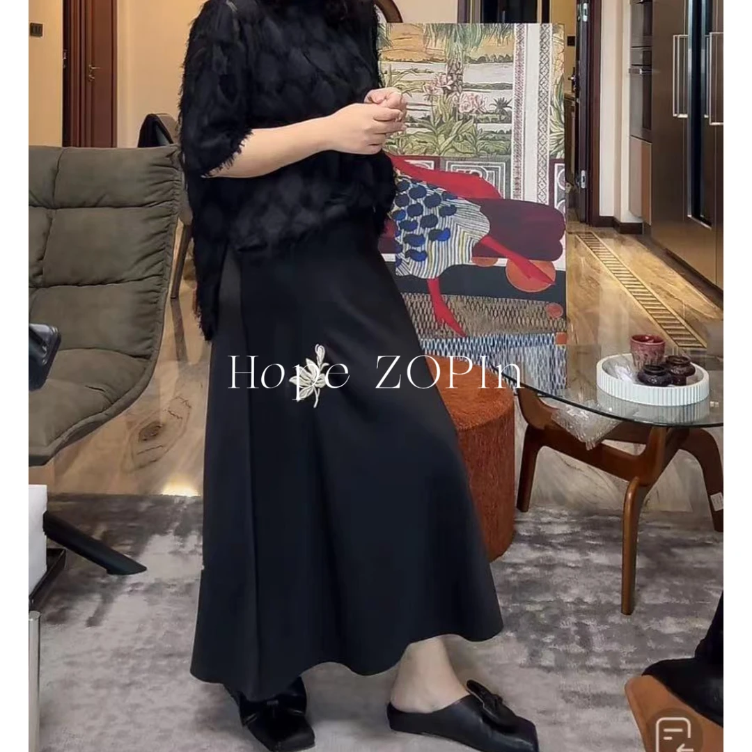 【大G精选】“时光独白” 设计感刺绣花醋酸缎面半裙双色可选