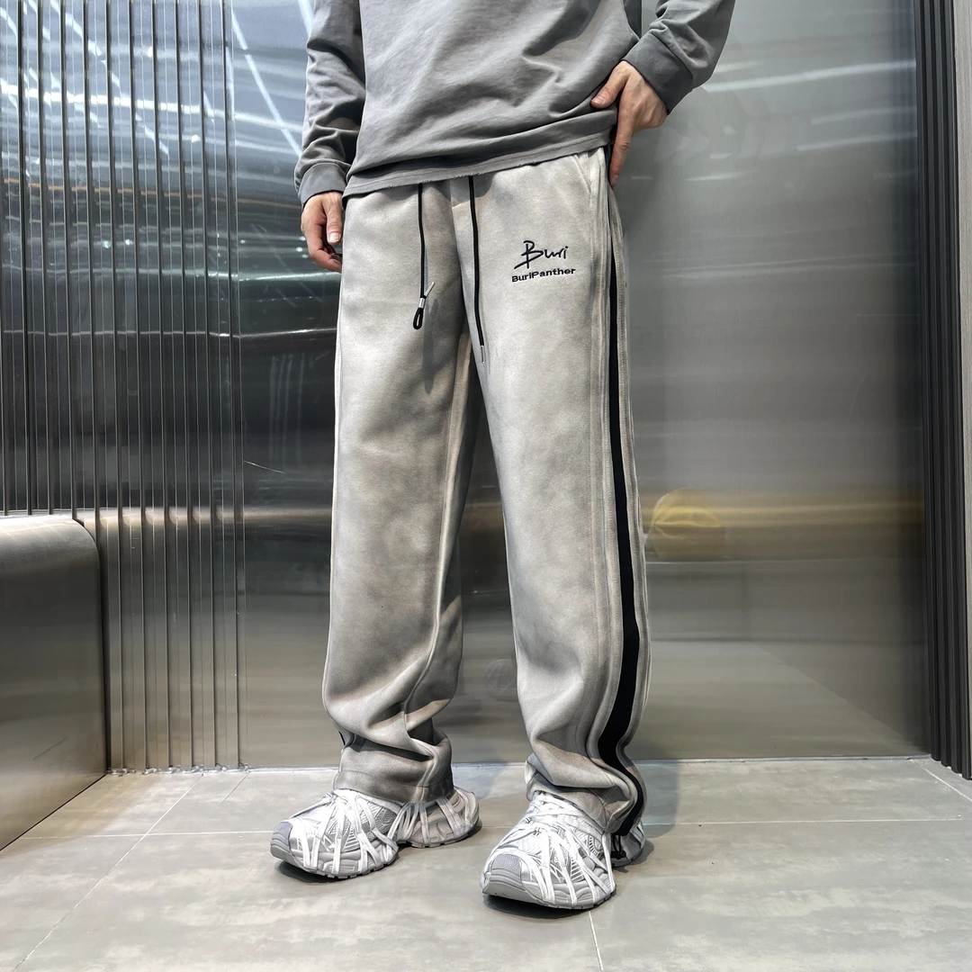 秋季新款美式潮牌侧边拼接直筒休闲裤子男款阔腿百搭时尚潮流宽松