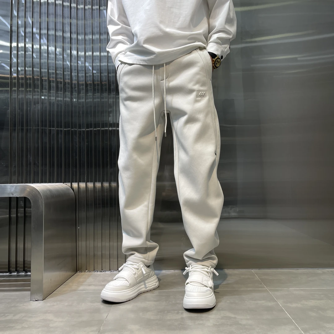 冬季轻奢风新款男士加绒直筒裤纯色百搭美式潮流宽松直筒休闲裤