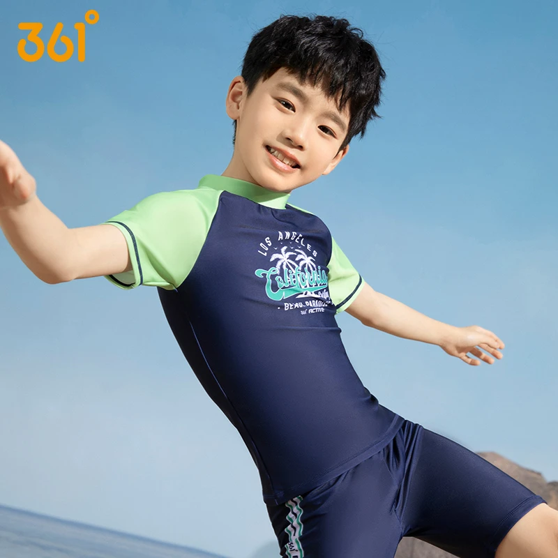 361°薄荷曼波儿童泳衣男孩2024新款男分体大中小童卡通短袖游泳衣