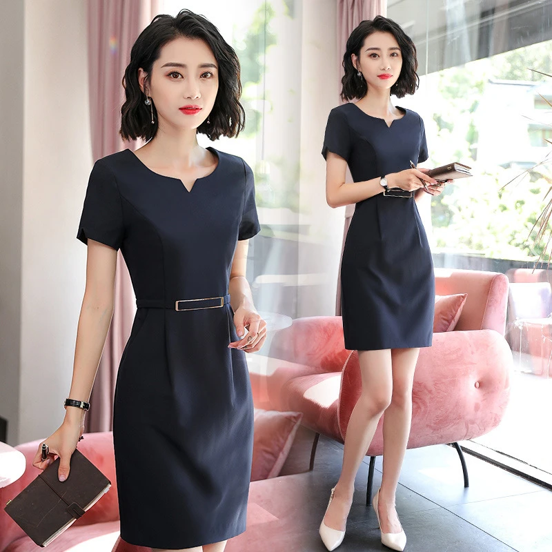 职业连衣裙女夏季新款时尚气质工装短袖正装前台女神一步裙工作裙