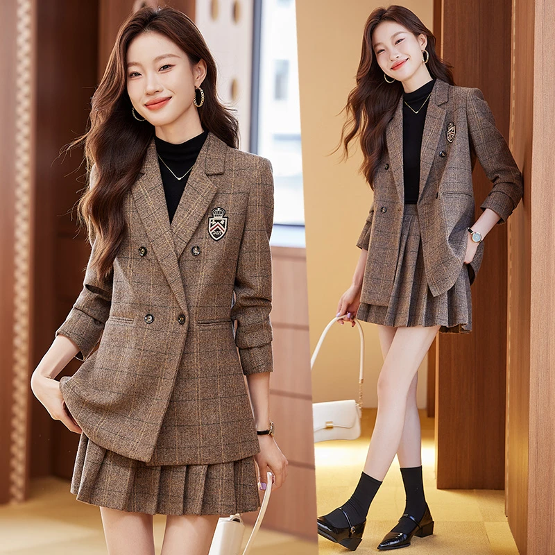 高级感休闲西装女2024新款秋装学院风jk制服小个子气质西服百褶裙