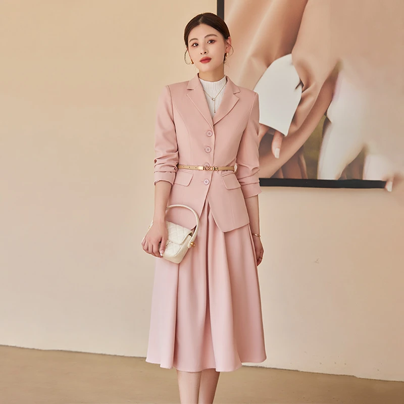 粉色西装外套女春秋2025新款高级感主持人正装职业装西服气质显瘦