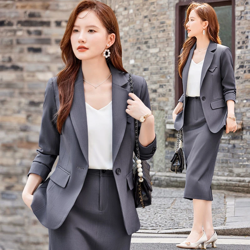 灰色西装外套女2024春秋时尚轻职场管理层职业经理工作服正装西服