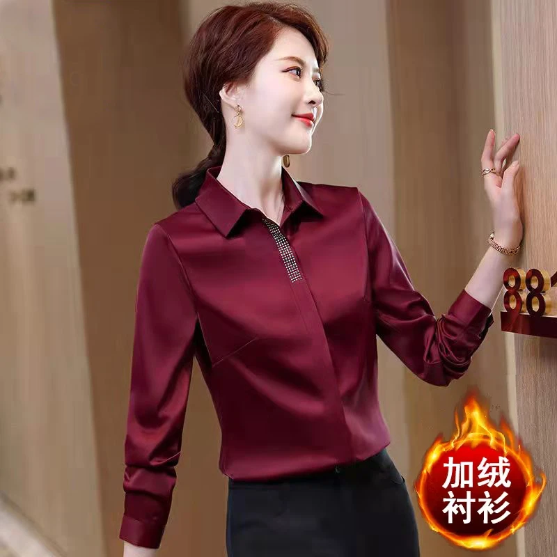 红色衬衫女2025年新款气质时尚洋气职业装设计感上衣雪纺衬衣显瘦