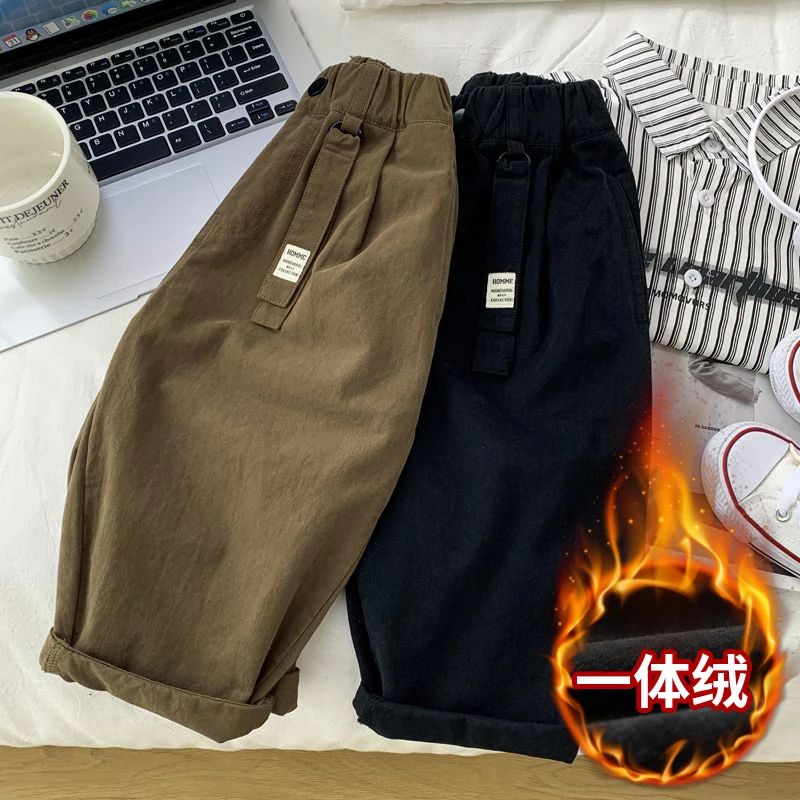 男童加绒裤子一体绒冬季儿童纯棉长裤小童宝宝加厚韩版宽松休闲裤