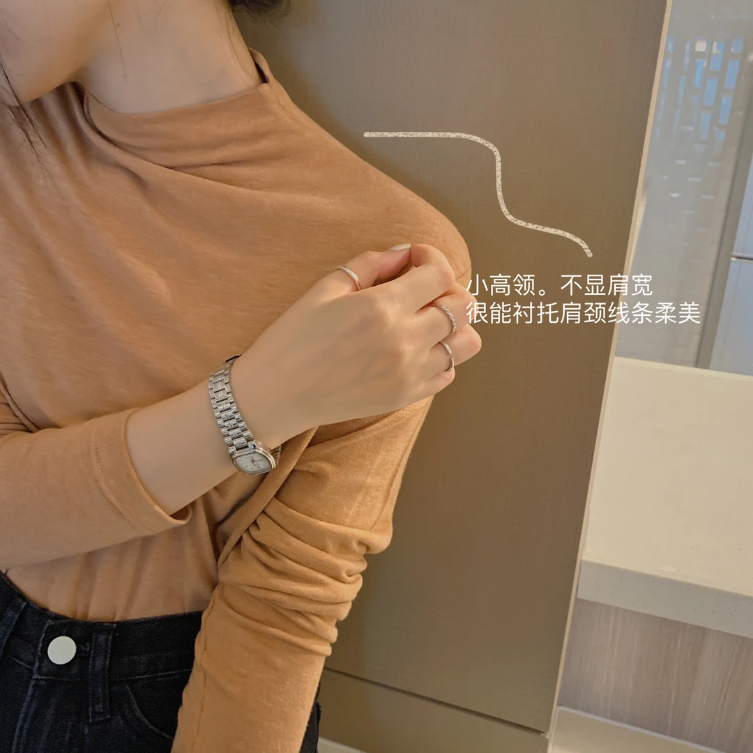 2024秋冬新款弹力显瘦韩版长袖女装半高领T恤时尚休闲上衣打底衫