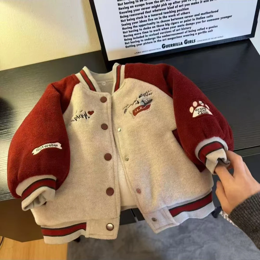 儿童棒球服2024新款毛昵派克外套冬季卡通男童中小童宝贝加厚棉服