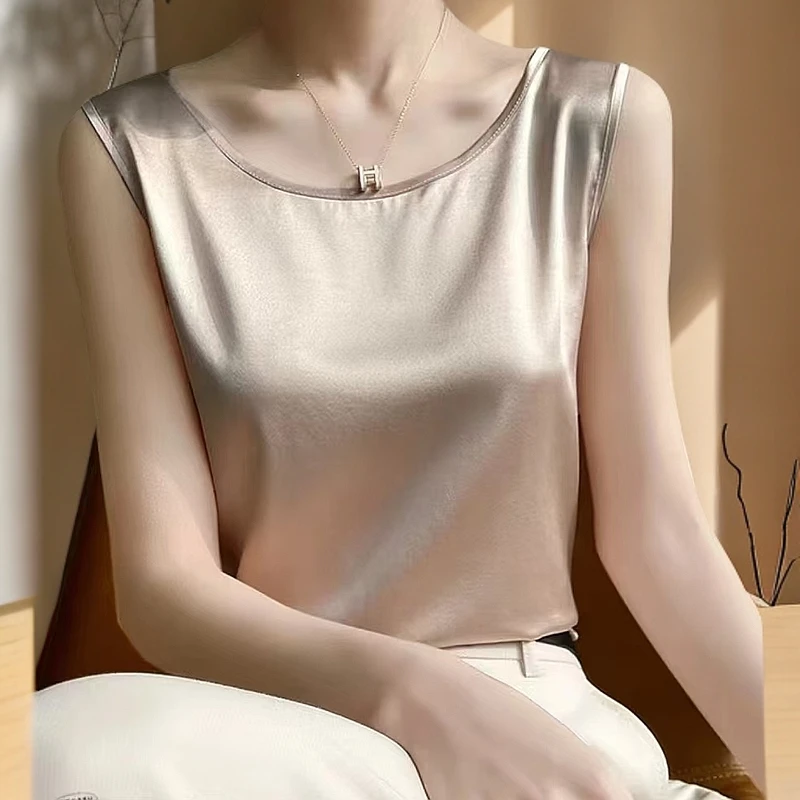 258【金姐专属】夏季丝滑无袖上衣双面双穿高贵气质甜美背心