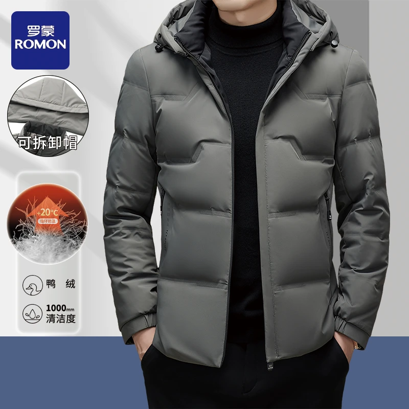 Romon/罗蒙男士羽绒服外套2024新款中青年冬装保暖短款连帽上衣服