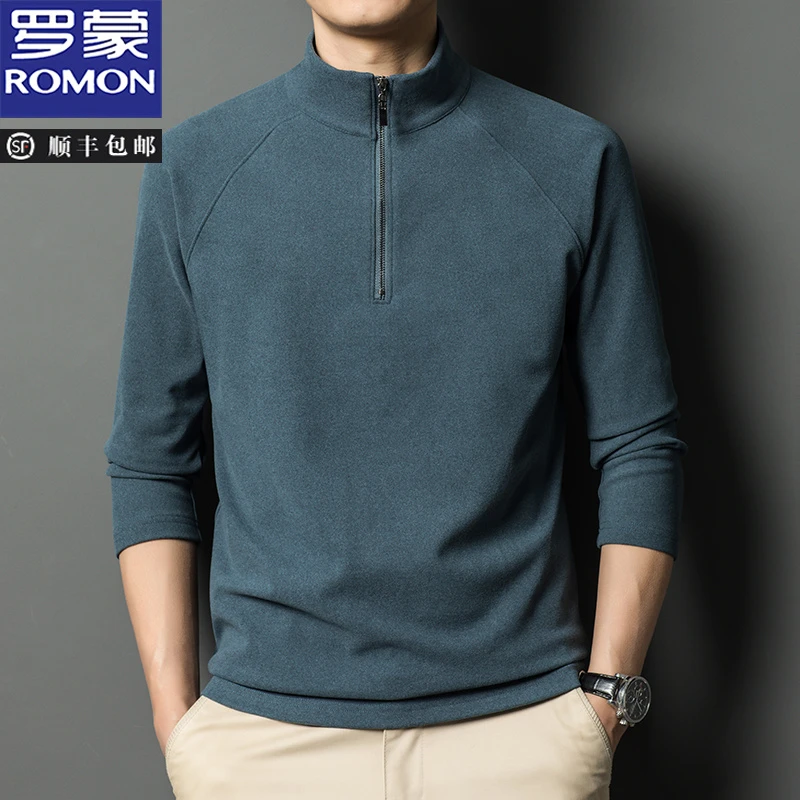 罗蒙休闲双面德绒打底衫男士半高领长袖卫衣秋冬季保暖内搭上衣