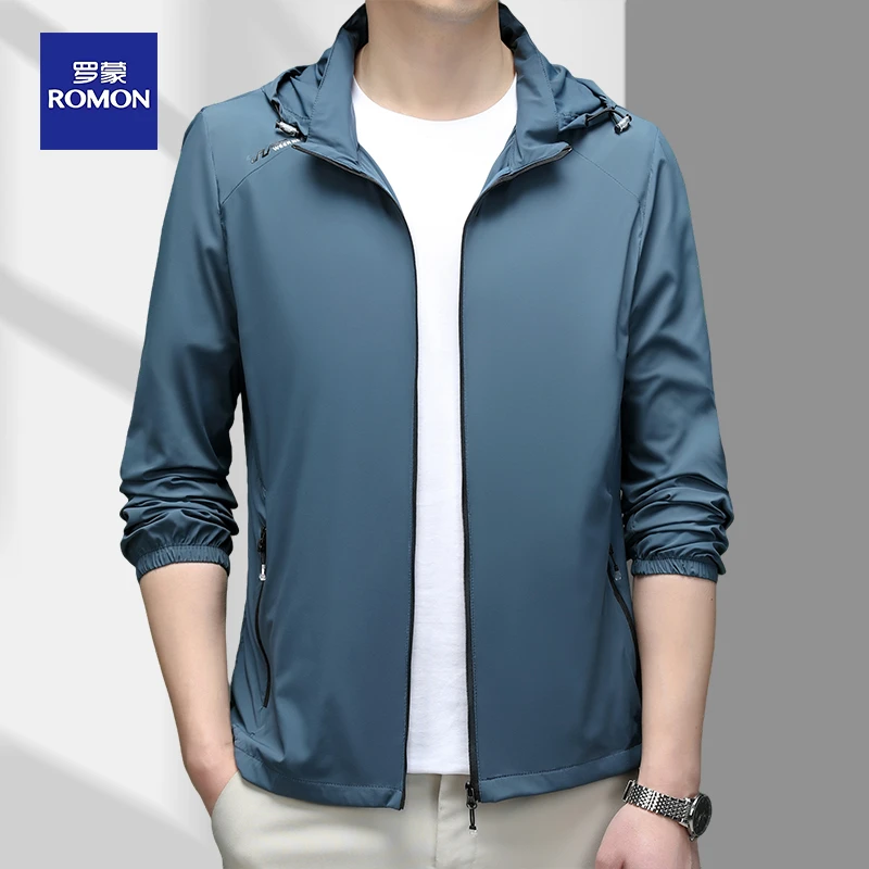 Romon/罗蒙防晒衣连帽男款夏季冰丝轻薄透气防晒服皮肤衣钓鱼外套