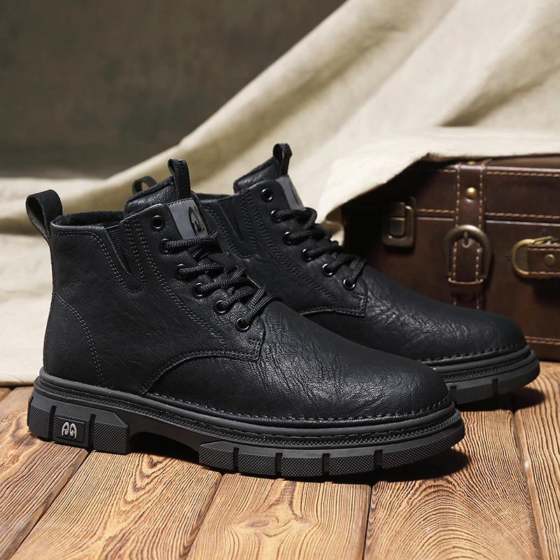 牧元素新款上新潮流百搭加绒加厚保暖男士时尚马丁靴休闲韩版皮鞋