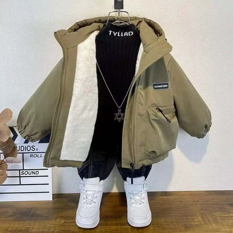 男童棉衣加绒加厚宝宝时髦棉袄儿童冬装棉炸街外套男孩派克上衣