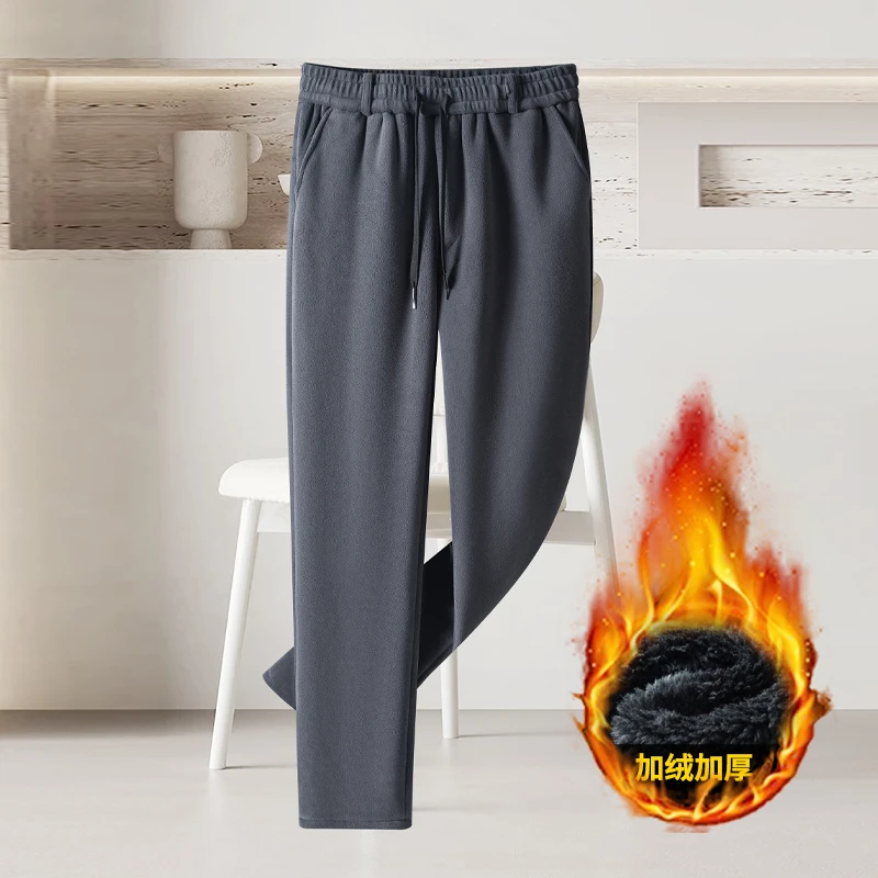 秋冬季运动加绒休闲裤爸爸奥粒绒加绒裤男士宽松保暖裤轻便家居裤