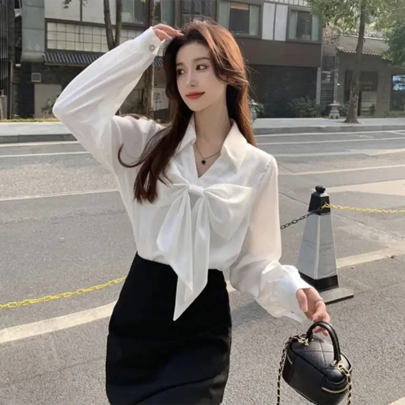 AK8017法式蝴蝶结绑带设计感小众白衬衫女早春甜美高级感上衣女