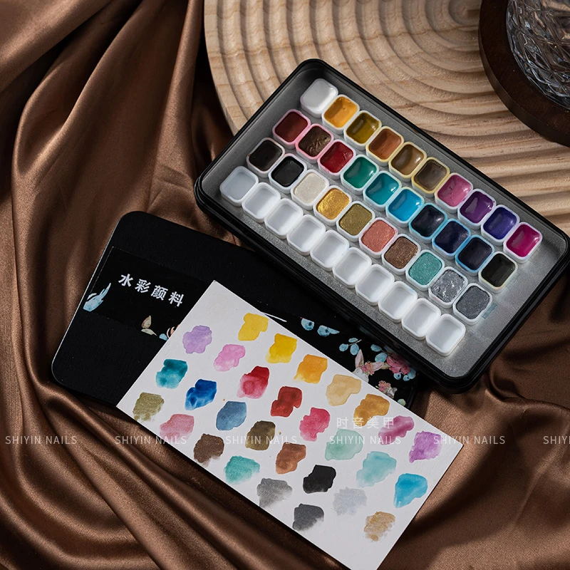 美甲FENGHUI水彩颜料珠光纯色晕染高饱和彩绘画固态大理石纹30色