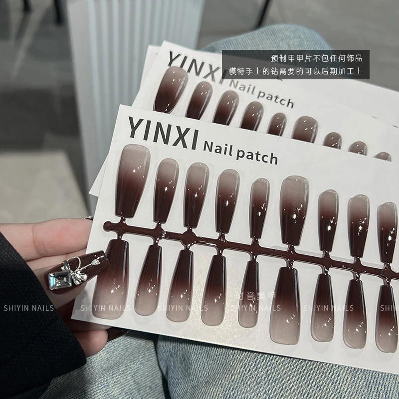 预制甲喷涂渐变黑加仑JO-08长梯质感穿戴甲半成品显白可拆卸甲片