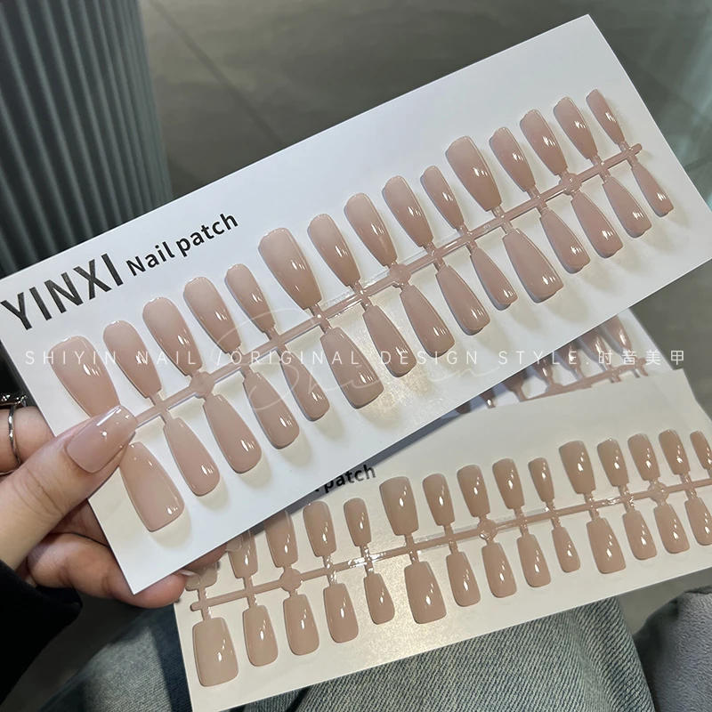 预制甲穿戴甲纯色裸色裸茶奶灰透粉色分码半成品美甲JO-04