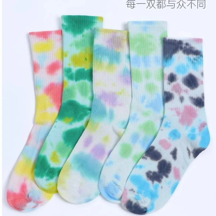 柏屋瑜伽袜中高筒袜炫彩袜扎染长袜子运动弹力精梳棉袜123130009