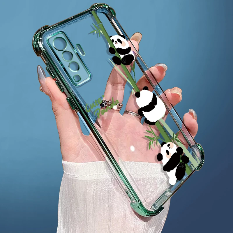 适用VIVOX50手机壳电镀四角气囊防摔透明软壳精孔潮流保护套熊猫