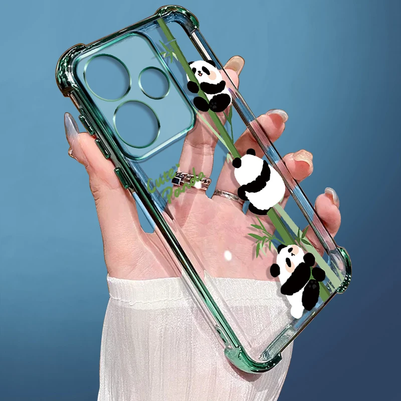 适用红米Note13R手机壳电镀四角气囊防摔透明软壳精孔保护套熊猫