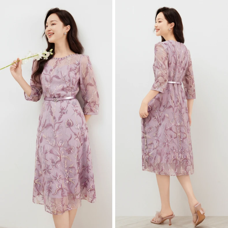 Koradior/珂莱蒂尔珂莱蒂尔新款绣花设计法式收腰连衣裙KF10537R1