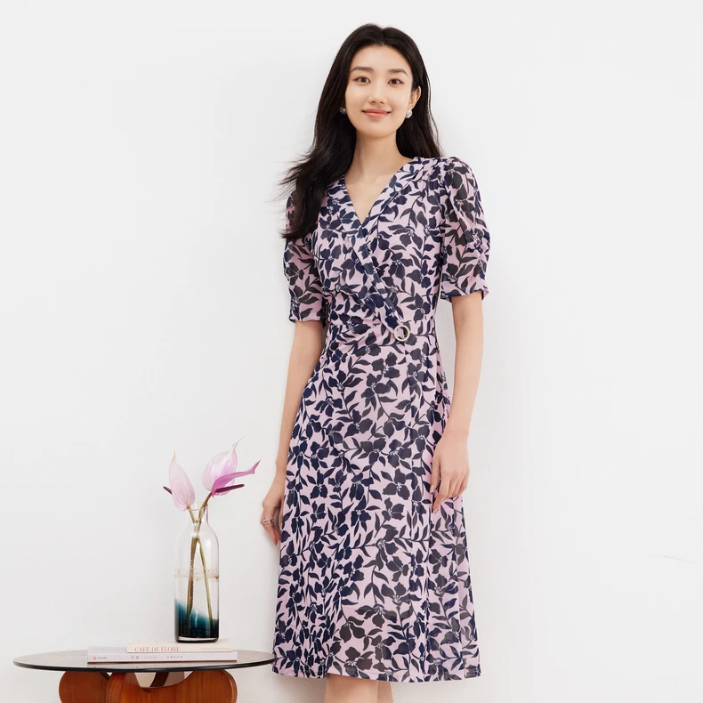 【Koradior】珂莱蒂尔百搭碎花v领中长款气质法式连衣裙KF10707A1