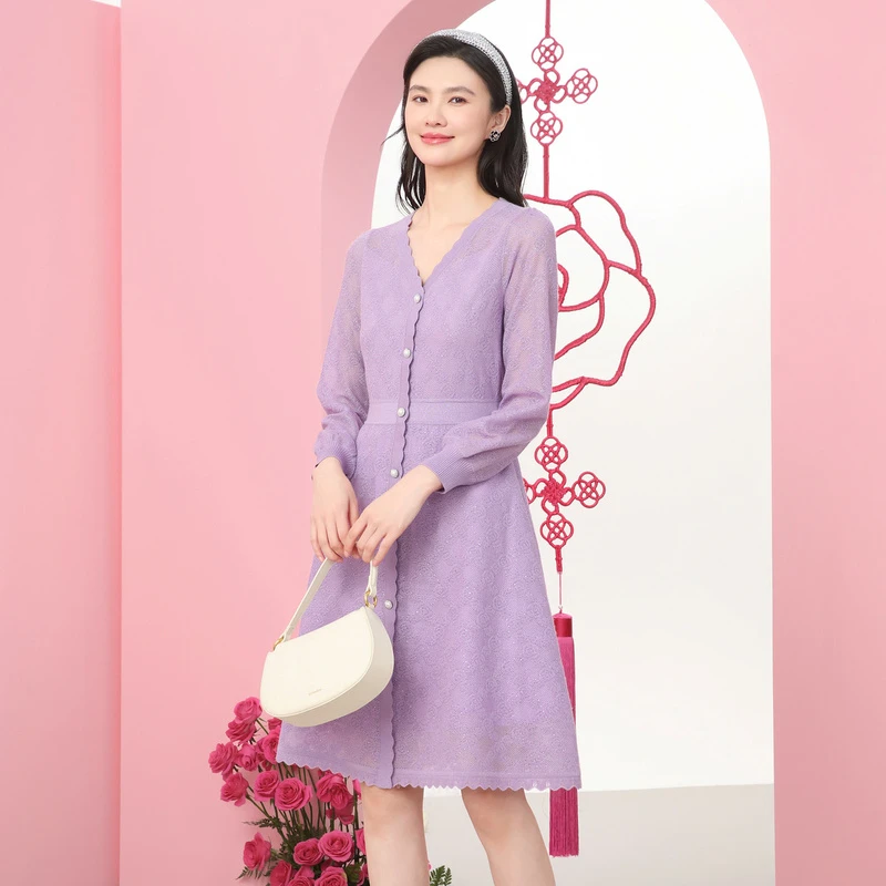 珂莱蒂尔新款商场同款气质优雅静奢风连衣裙KF10365P7