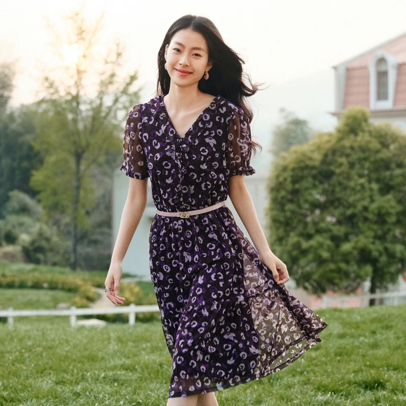 【鎏光艺彩】珂莱蒂尔新款高级感夏季百搭法式碎花收腰连衣裙