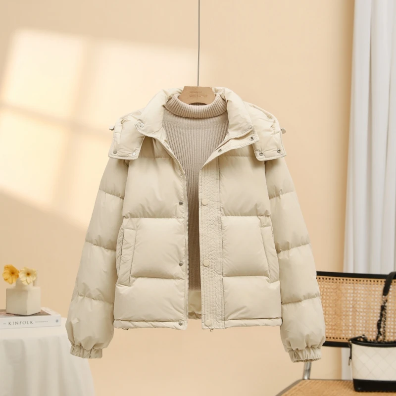 【冬季】白鹅绒羽绒服女2024新款短宽松加厚保暖时尚连帽中老年女装