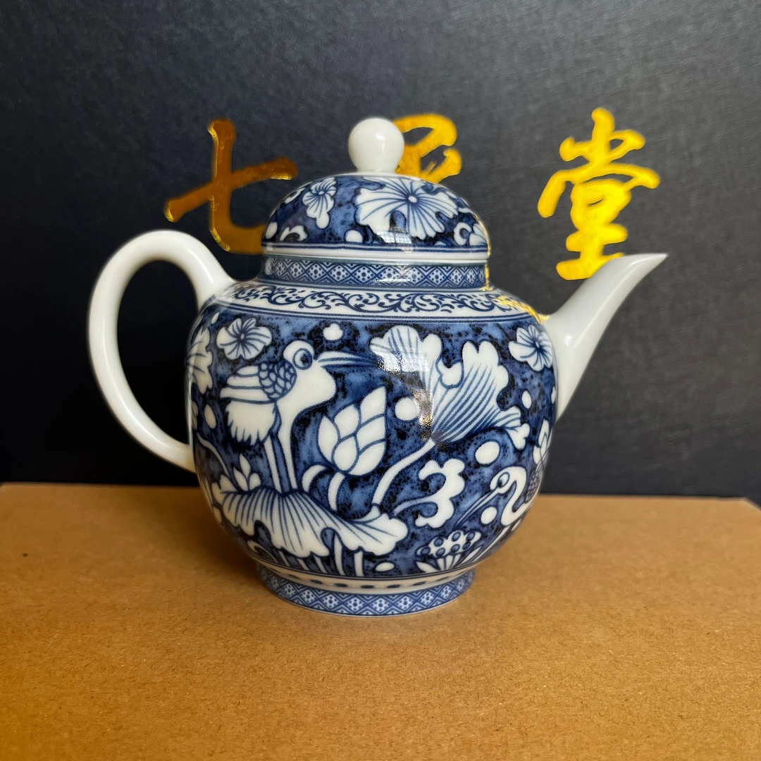 景德镇陶瓷青花一路联科茶壶高级家用茶具好用不烫手