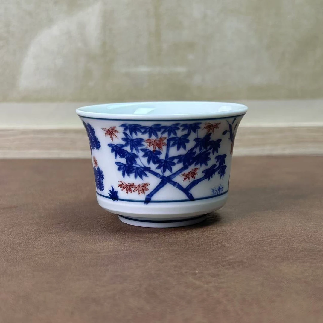 景德镇陶瓷青花釉里红松竹梅主人杯客杯盖碗高级茶具茶器功夫茶