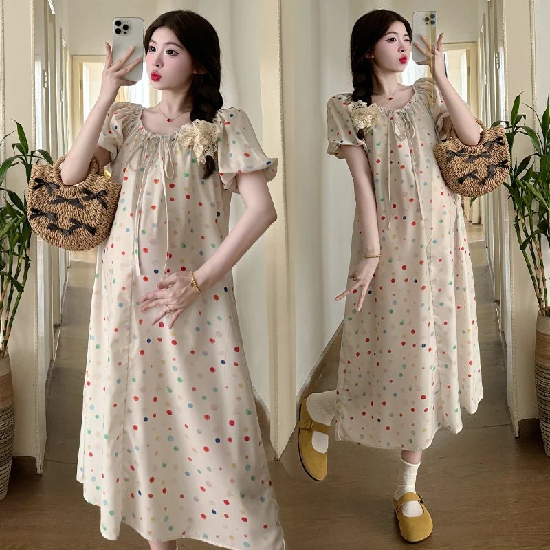 【喵久久】孕妇装夏装连衣裙2024夏季甜美宽松时尚波点孕妇连衣裙