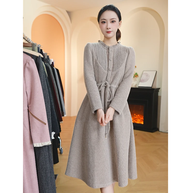 Y1596连衣裙新款女秋冬季款气质妈妈轻奢高级感中长款裙子