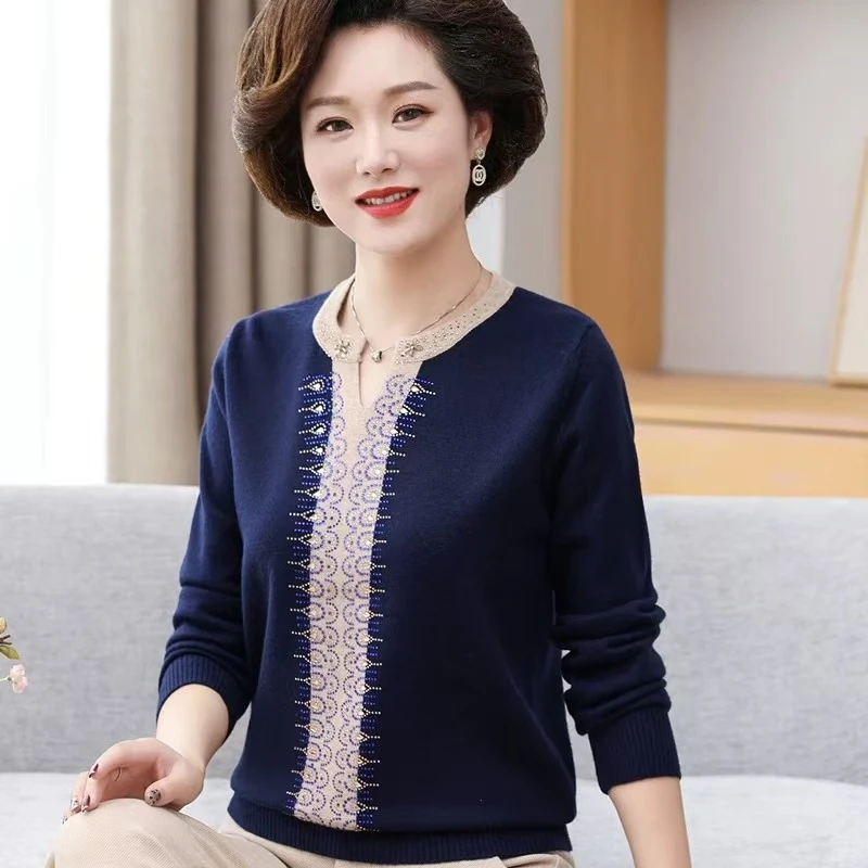 中年妇女洋气毛衣妈妈款春秋装新款长袖上衣中老年女装秋冬打底衫