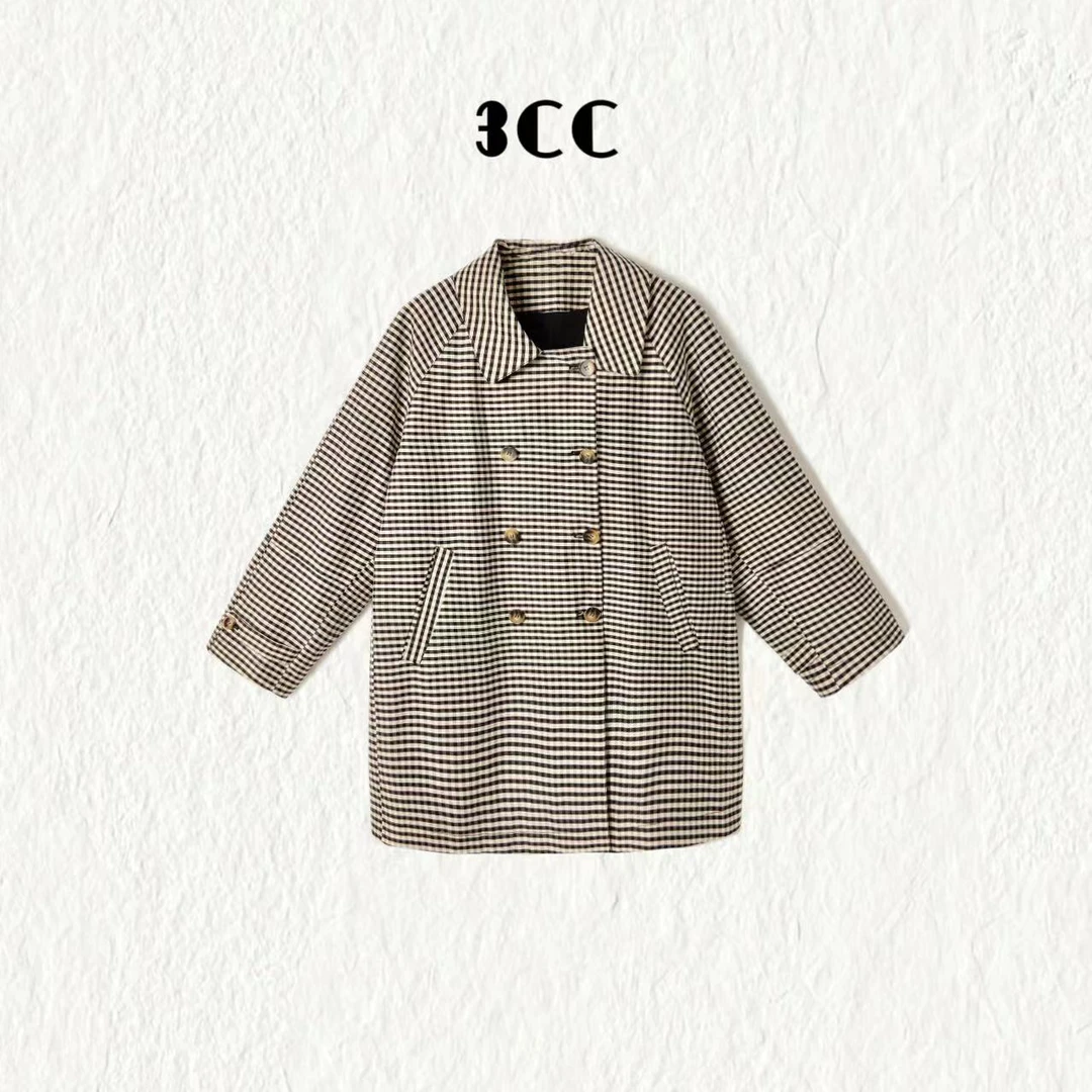 3CC【纽约艺术】英伦时尚格子风衣格纹外套中长款2024新款女8465