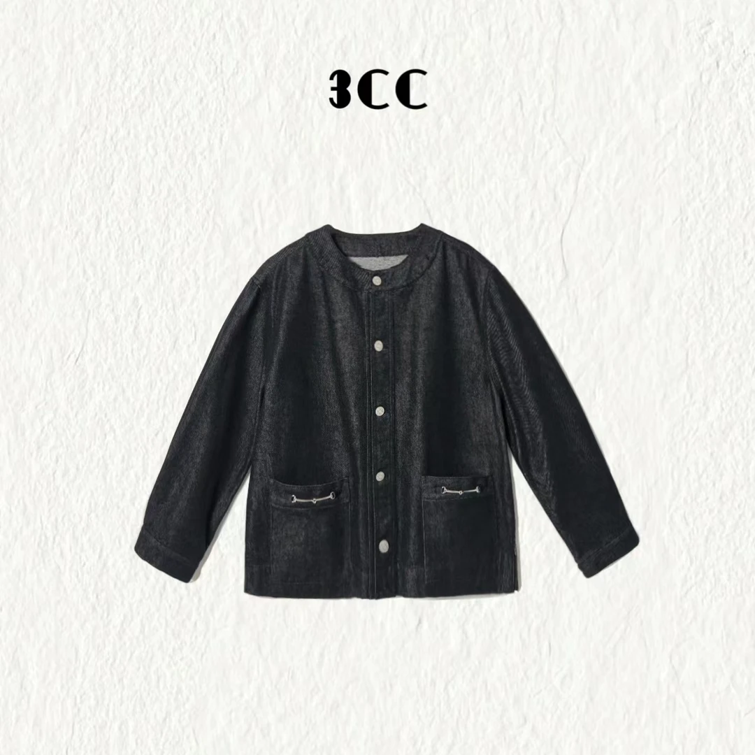 3CC【时髦腔调】丹宁牛仔外套短款圆领百搭2024新款女8398
