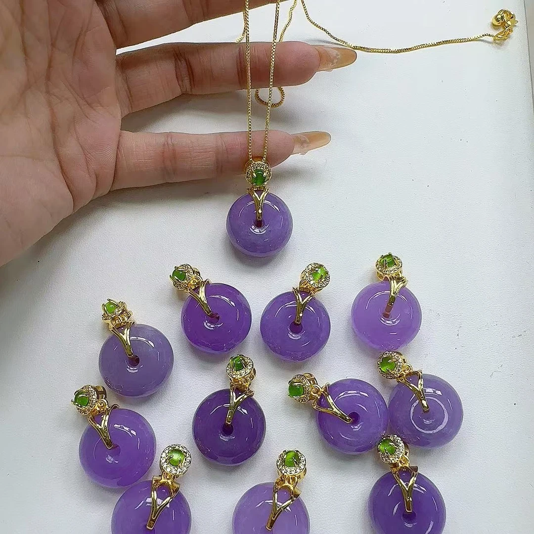 14k紫翡面包扣吊坠【金色】