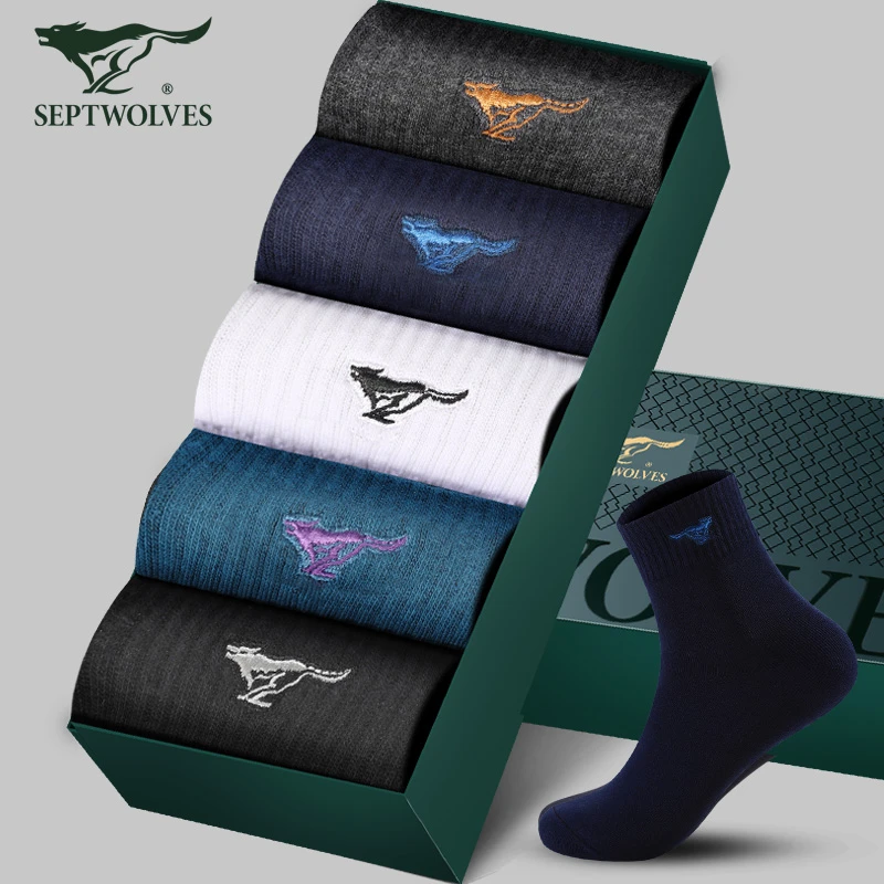 七匹狼袜子男秋冬季中筒棉袜男士厚款长袜吸汗透气运动男袜冬天