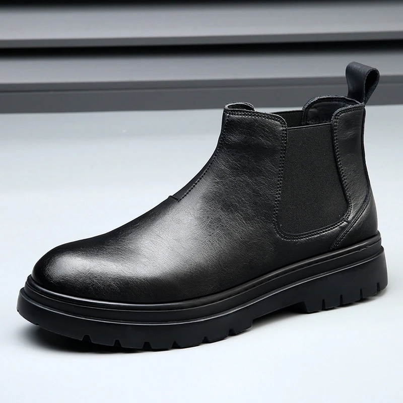 英伦风切尔西短靴男春季套脚马丁靴高帮百搭烟筒靴机车工装鞋潮