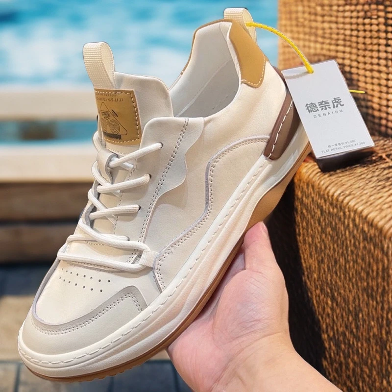 【德奈虎】头层牛皮小白鞋春季空调鞋真皮潮流百搭休闲透气百搭2305